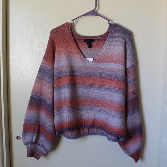 FOREVER 21 OVERSIZED PURPLE ORANGE OMBRE SWEATER - Picture 1 of 3